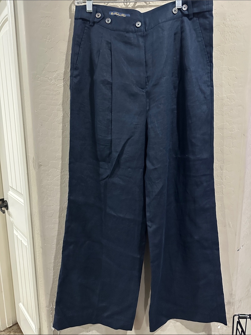 Brooks Brothers Navy Wide-Leg Linen-Blend Dress Pants